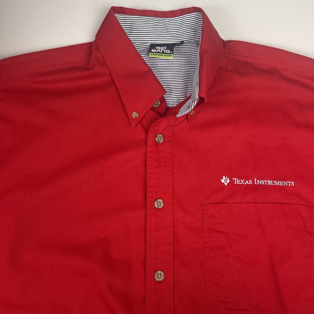 Texas Instruments Shirt L Uniform‎ L/S Button Down Shirt Red Big Bang Super Pop